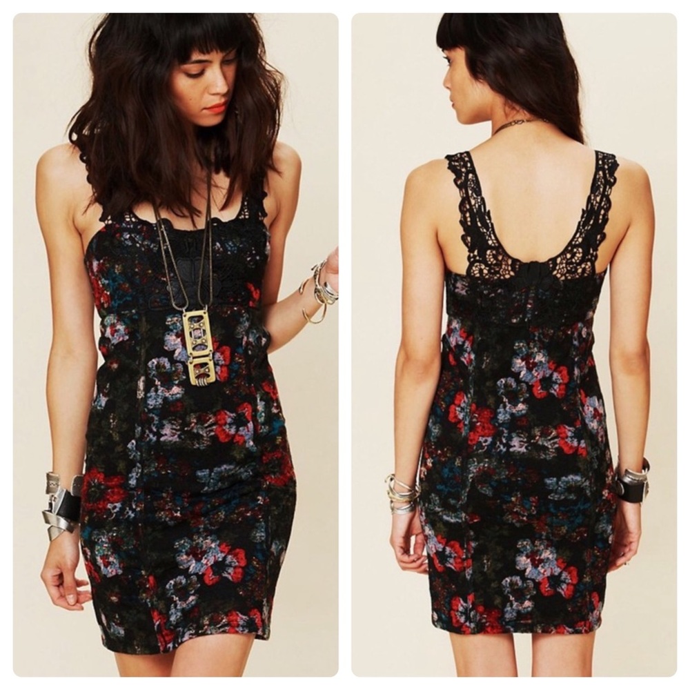 Free People Bodycon Floral/Crochet Mini Dress